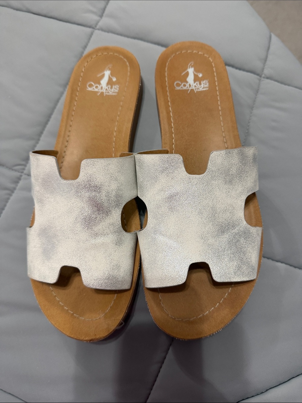 Corkys Metallic Silver Slip-On Sandals